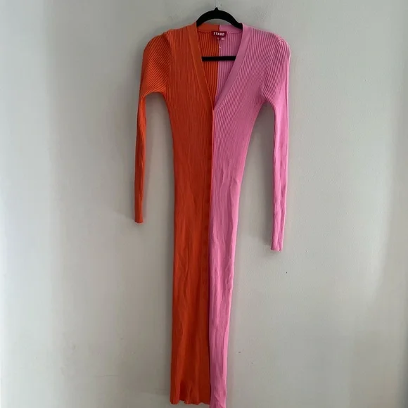 STAUD Two-Tone Long Sleeve Dress in Pink and Orange - Picture 4 of 12